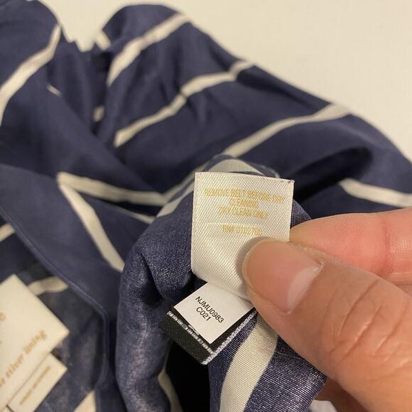 Kate Spade Short Sleeve 100% Silk Luxury Midi Shirt dress Navy White Striped Sz4 - Picture 5 of 12